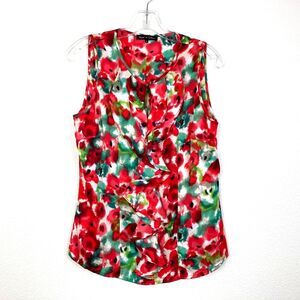 VIOLET+CLAIRE Blouse with Ruffle Down Front Size S Floral Keyhole Office Casual